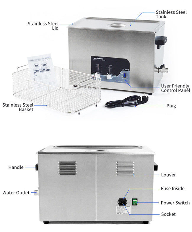 SUS304 Parts Heated Ultrasonic Cleaner 27L Adjustable Timer AC100V 0