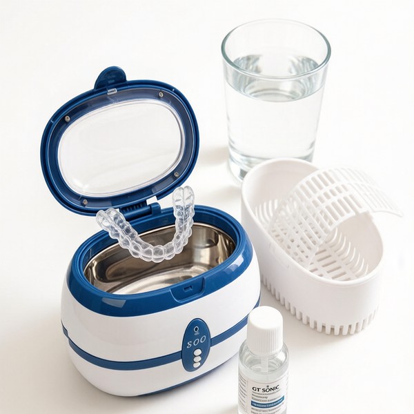 GT SONIC ultrasonic cleaner with retainer care essentials case and solution